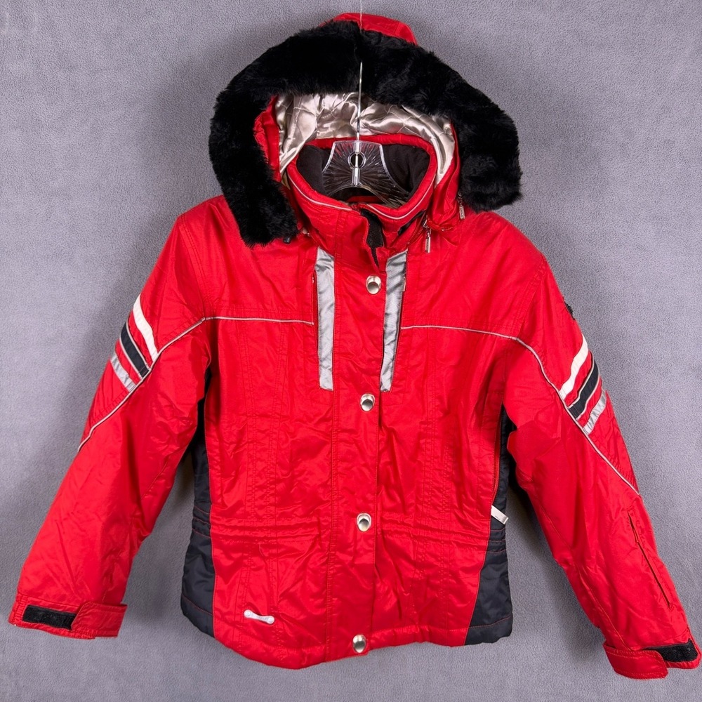 Vintage Spyder Girls 12 Medium Ski Jacket Coat - Zip Up Hooded With Pockets Red
